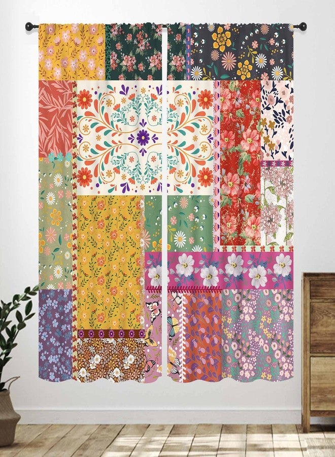 ستائر Lnepty Boho Patchwork، ستائر ربيعية ملونة بنمط زهور برية، مناسبة لغرف النوم والمعيشة والمطابخ، مقاس 21 بوصة عرض × 45 بوصة طول، طقم من لوحتين - Image 1